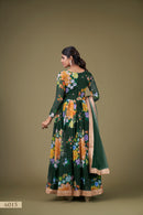 Exquisite Green Floral Anarkali Gown with Sequin Work