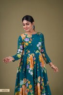 Exquisite Teal Floral Anarkali Gown with Sequin Work