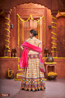 Navratri Special Cream Floral Embroidered Lehenga Choli with Pink Dupatta
