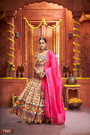 Navratri Special Cream Floral Embroidered Lehenga Choli with Pink Dupatta