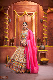 Navratri Special Cream Floral Embroidered Lehenga Choli with Pink Dupatta