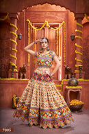 Navratri Special Cream Floral Embroidered Lehenga Choli with Pink Dupatta