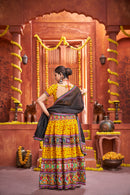 Traditional Navratri Special Yellow Mirror Work Lehenga Choli with Black Dupatta
