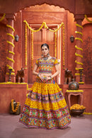 Traditional Navratri Special Yellow Mirror Work Lehenga Choli with Black Dupatta