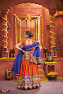 Navratri Special Orange Embroidered Lehenga Choli with Blue Dupatta