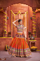 Navratri Special Orange Embroidered Lehenga Choli with Blue Dupatta