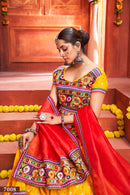 Navratri Special Yellow Embroidered Lehenga Choli with Red Dupatta