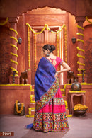 Navratri Special Pink Embroidered Chaniya Choli with Blue Dupatta