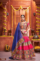 Navratri Special Pink Embroidered Chaniya Choli with Blue Dupatta