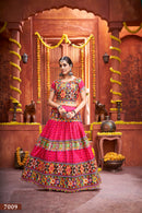 Navratri Special Pink Embroidered Chaniya Choli with Blue Dupatta