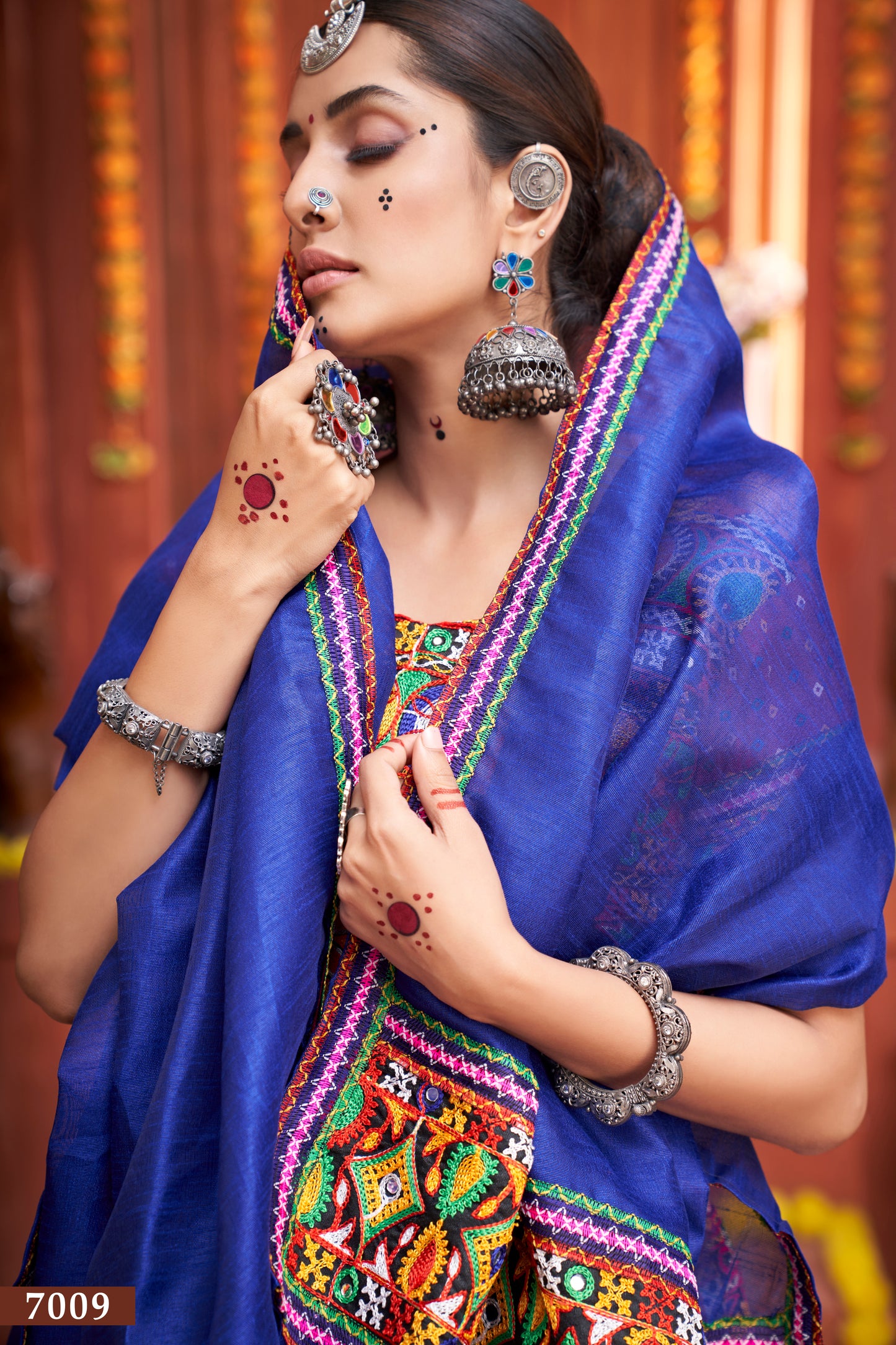 Navratri Special Pink Embroidered Chaniya Choli with Blue Dupatta
