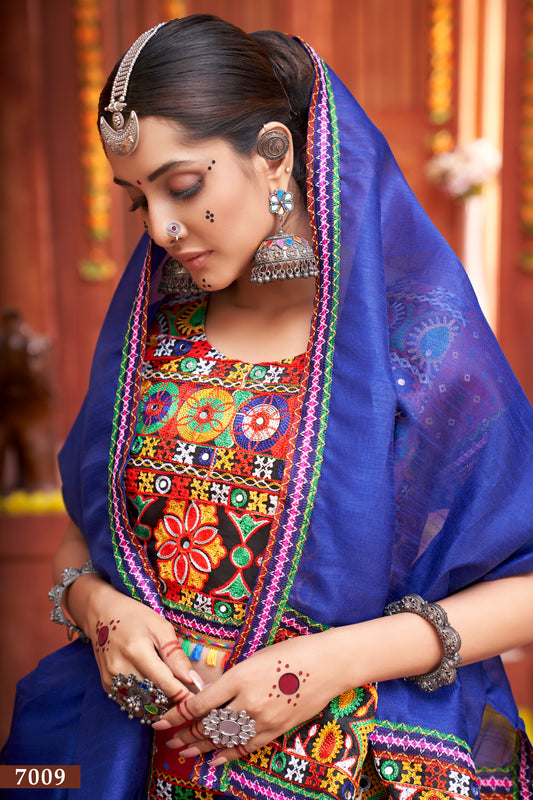 Navratri Special Pink Embroidered Chaniya Choli with Blue Dupatta