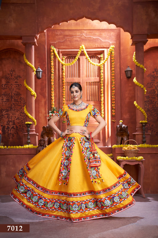 Rajwadi Yellow Navratri Chaniya Choli with Royal Blue Dupatta – Premium Quality
