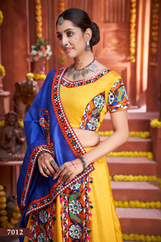 Rajwadi Yellow Navratri Chaniya Choli with Royal Blue Dupatta – Premium Quality