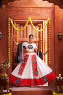 Rajwadi White & Black Navratri Chaniya Choli with Gamthi & Mirror Work