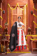 Rajwadi White & Black Navratri Chaniya Choli with Gamthi & Mirror Work