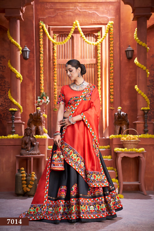 Rajwadi Premium Black & Red Navratri Chaniya Choli – Gamthi Mirror Work Lehenga Set