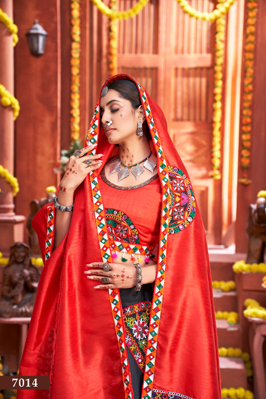 Red & Black Navratri Special Embroidered Chaniya Choli with Mirror Work