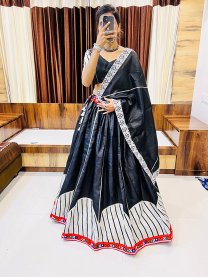 Black Cotton Silk Navratri Chaniya Choli with Gotta Patti & Gamthi Work