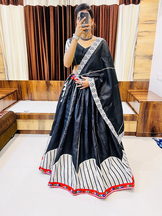 Black Cotton Silk Navratri Chaniya Choli with Gotta Patti & Gamthi Work