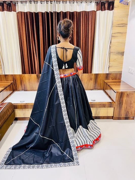 Black Cotton Silk Navratri Chaniya Choli with Gotta Patti & Gamthi Work
