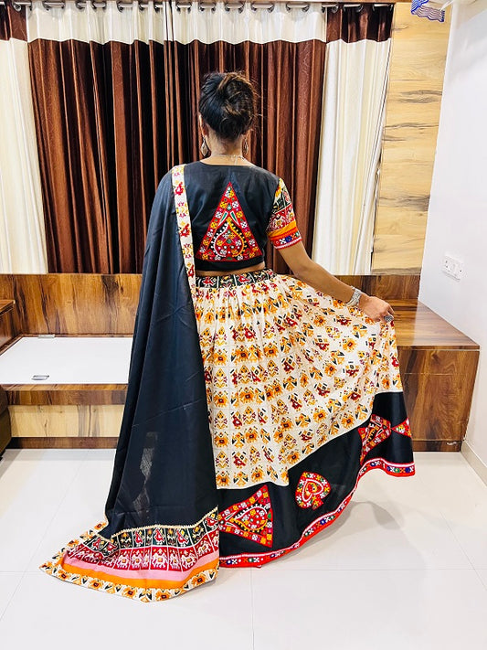 Navratri Special Ivory & Black Gamthi Work Chaniya Choli | Traditional Festival Wear