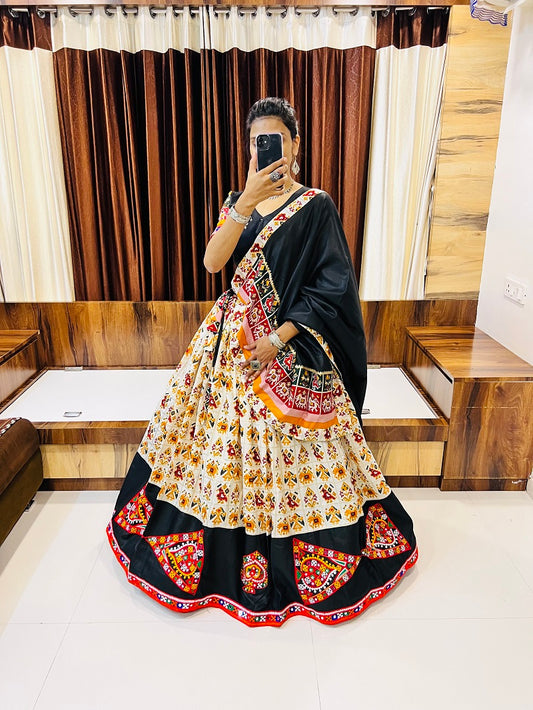Navratri Special Ivory & Black Gamthi Work Chaniya Choli | Traditional Festival Wear