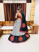 Navratri Special Black & White Printed Chaniya Choli with Gamthi Patch Work & Embroidered Dupatta – 2025 Collection