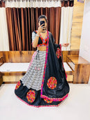 Navratri Special Black & White Printed Chaniya Choli with Gamthi Patch Work & Embroidered Dupatta – 2025 Collection