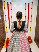 Navratri Special Black & White Printed Chaniya Choli with Gamthi Patch Work & Embroidered Dupatta – 2025 Collection