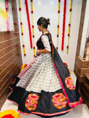 Navratri Special Black & White Printed Chaniya Choli with Gamthi Patch Work & Embroidered Dupatta – 2025 Collection