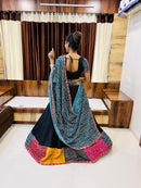 Black Multi-Color Bandhani Navratri Chaniya Choli | Cotton Silk Umbrella Lehenga with Gamthi & Mirror Work