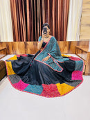 Black Multi-Color Bandhani Navratri Chaniya Choli | Cotton Silk Umbrella Lehenga with Gamthi & Mirror Work
