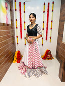 Rajwadi White & Multicolor Stripe Navratri Chaniya Choli with Black Blouse & Dupatta