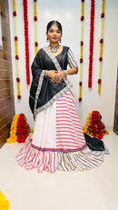 Rajwadi White & Multicolor Stripe Navratri Chaniya Choli with Black Blouse & Dupatta