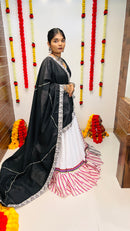 Rajwadi White & Multicolor Stripe Navratri Chaniya Choli with Black Blouse & Dupatta