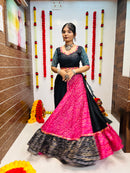 Bandhani Navratri Chaniya Choli – Black & Pink Cotton Silk Lehenga with Bandhej Dupatta
