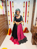 Bandhani Navratri Chaniya Choli – Black & Pink Cotton Silk Lehenga with Bandhej Dupatta