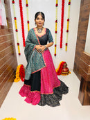 Bandhani Navratri Chaniya Choli – Black & Pink Cotton Silk Lehenga with Bandhej Dupatta