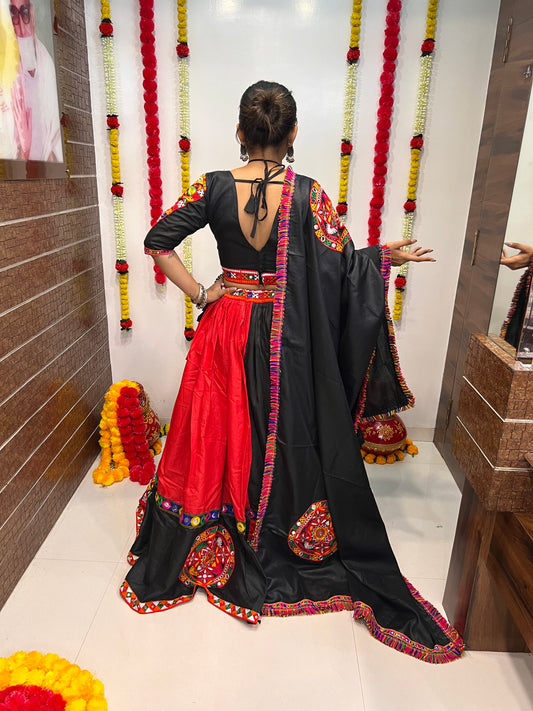 Black & Red Navratri Chaniya Choli with Gamthi Work & Mirror Detailing