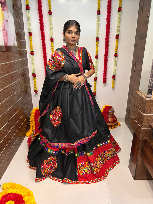 Black & Red Navratri Chaniya Choli with Gamthi Work & Mirror Detailing