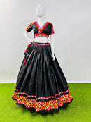 Black Cotton Silk Navratri Chaniya Choli with Gamthi & Mirror Work