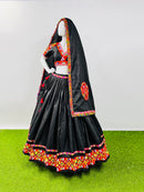 Black Cotton Silk Navratri Chaniya Choli with Gamthi & Mirror Work
