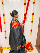 Black Gamthi Work Navratri Chaniya Choli with Multicolor Embroidered Border