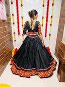 Black Gamthi Work Navratri Chaniya Choli with Multicolor Embroidered Border