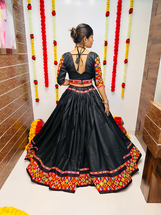 Black Gamthi Work Navratri Chaniya Choli with Multicolor Embroidered Border