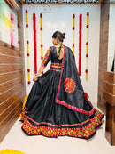 Black Gamthi Work Navratri Chaniya Choli with Multicolor Embroidered Border