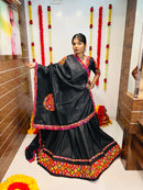 Black Gamthi Work Navratri Chaniya Choli with Multicolor Embroidered Border