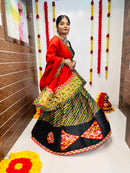 Rajwadi Black Multicolor Gamthi Work Navratri Chaniya Choli with Red Dupatta