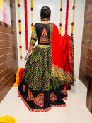 Rajwadi Black Multicolor Gamthi Work Navratri Chaniya Choli with Red Dupatta